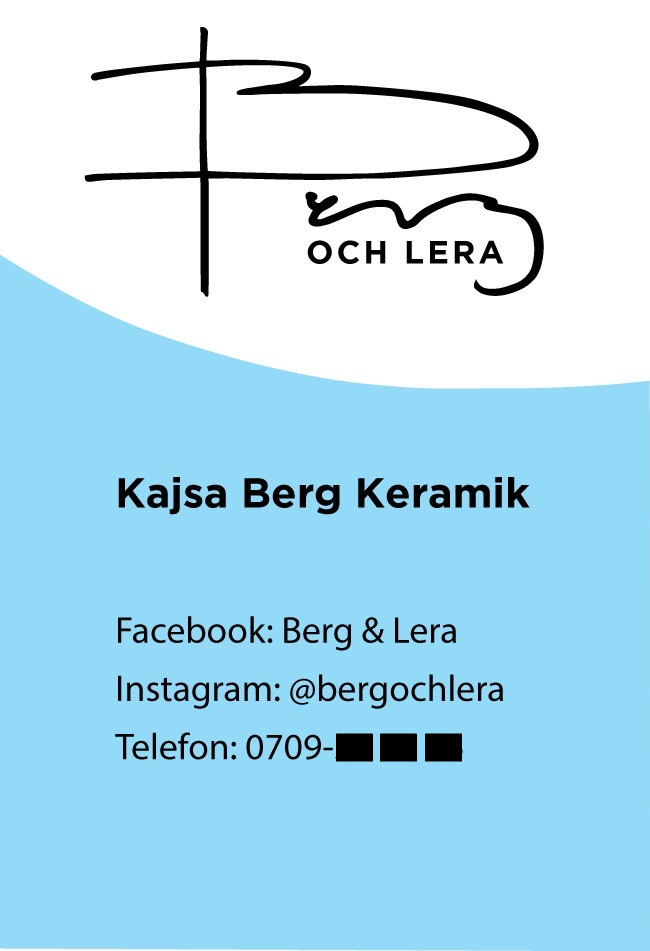 Visitkort till keramikern Kajsa Bergs firma Berg och Lera.